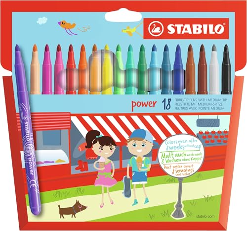 STABILO power - Feutre de coloriage - Étui carton x 18 feutres pointe moyenne - Coloris assortis