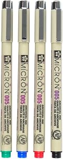 SAKURA PIGMA MICRON, PACK OF 4 ESSENTIAL COLORS, BLACK+RED+BLUE+GREEN, (005)