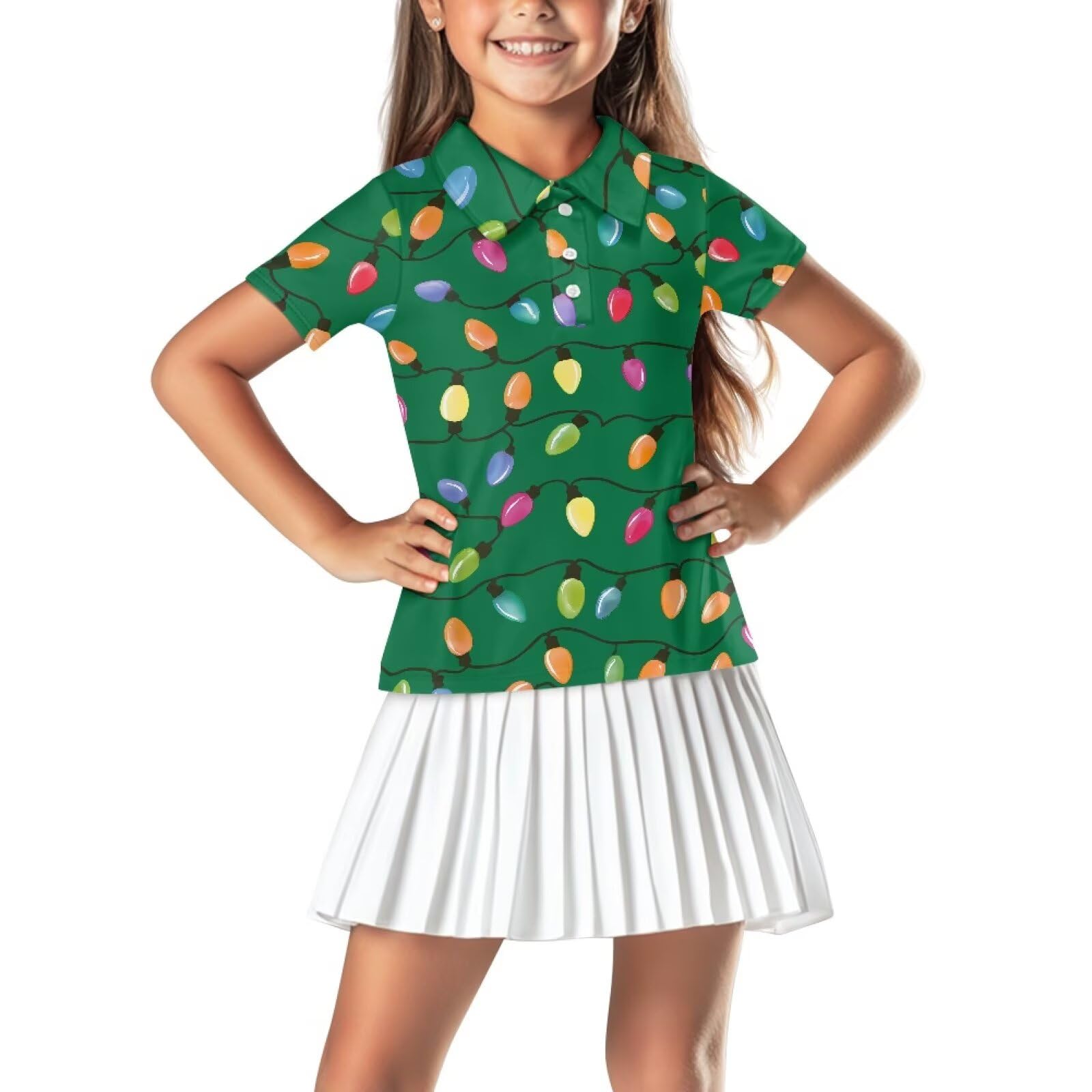 Girls Short Sleeve Golf Shirt 3 Button Up Lapel Collar Tennis Shirts Quick Dry Uniform Athletic Tank Tops for 5-14Y