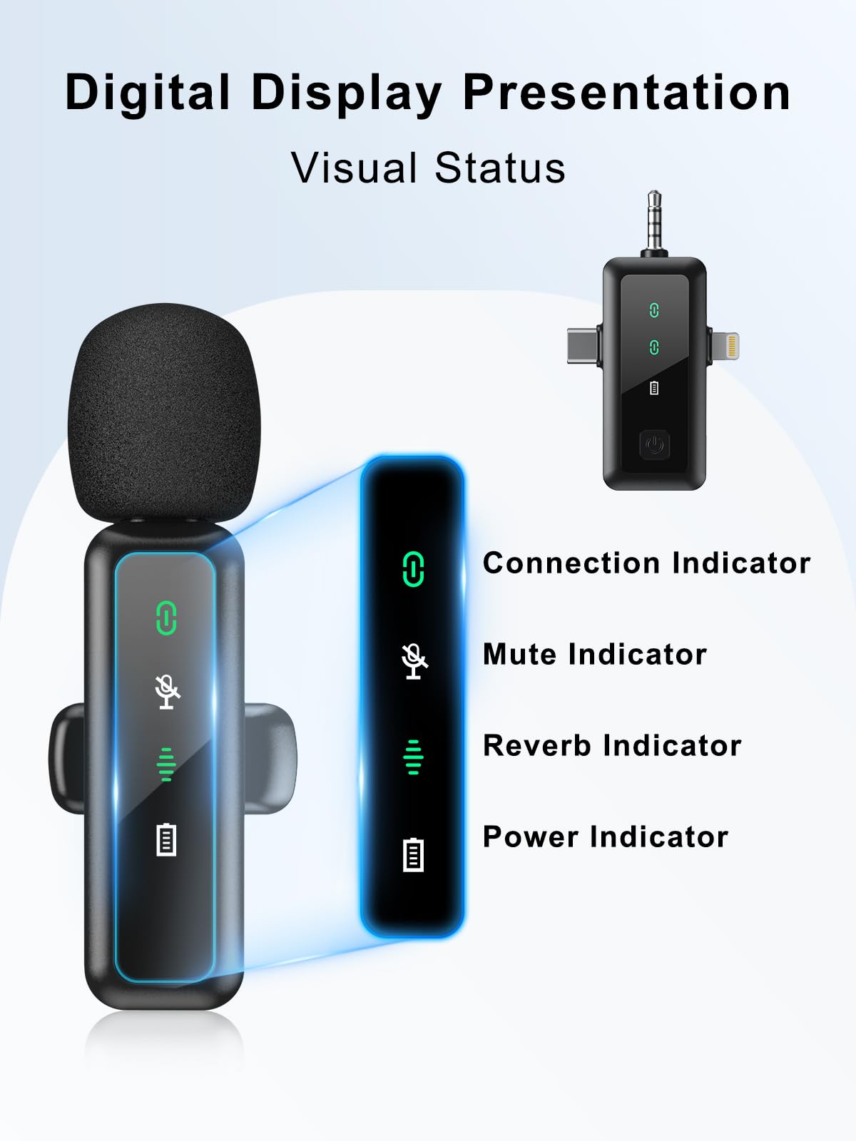 Wireless Lavalier Microphone for iPhone 5-14 Series, LED Display Mini Lav for iPhone with Noise Cancelling, Lapel Mic Wireless 2 pack for Content Creator Video Recording, Vlogging (Lightning Only): 3IN1 RX Mic