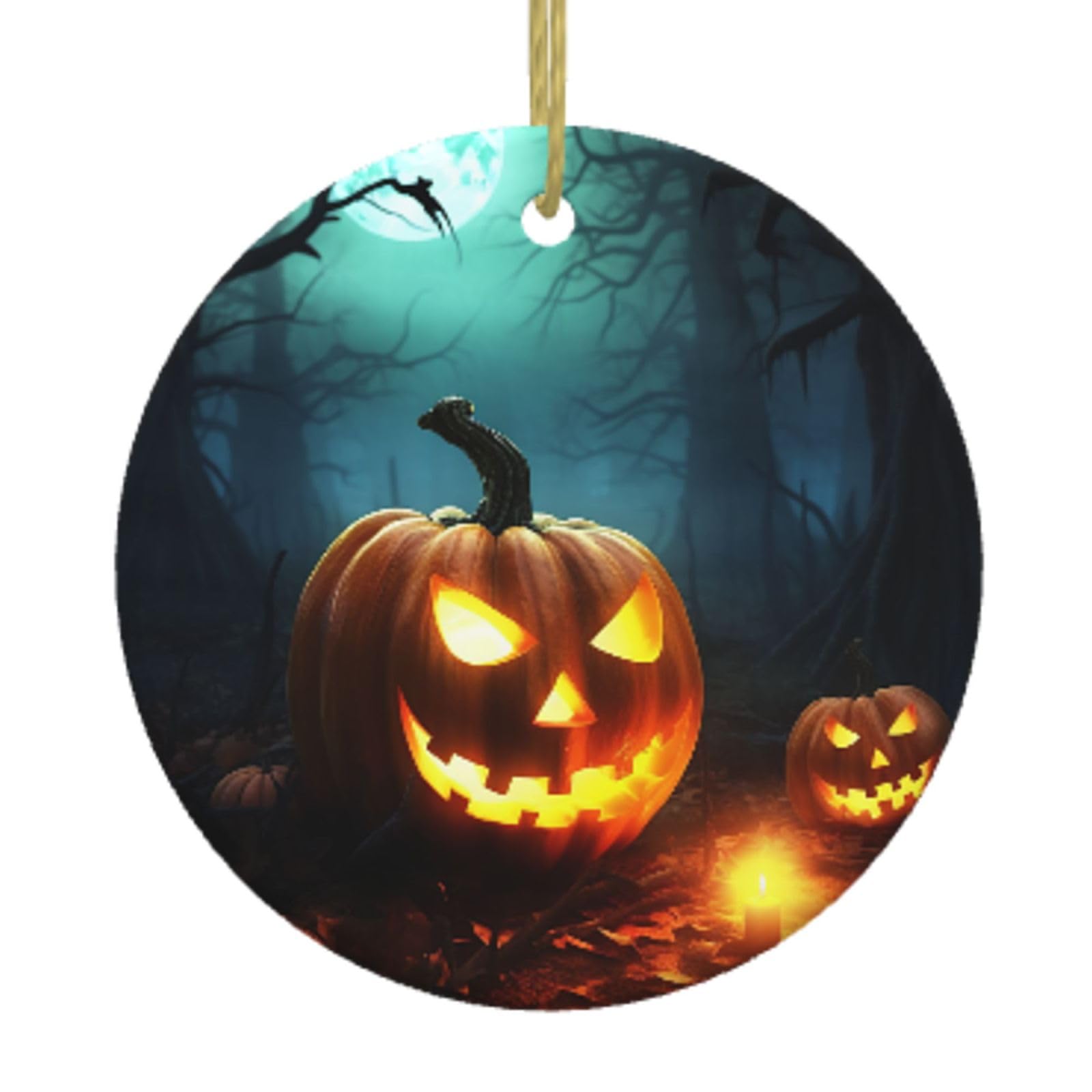 Ceramic Christmas Tree Hanging Ornaments with Gold Ropes Christmas Tree Decorations Round Ceramic Happy Halloween Pumpkins Pendant Keepsake Decorations for Holiday Xmas Gift Ideas