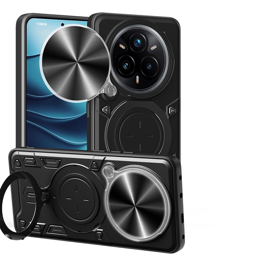 SEAHAI Case for Realme 14 Pro 5G, Ultra-thin Silicone TPU Shockproof Hybrid Hard PC Cool Style Cover, with Slide Camera Cover and Metal Ring Magnetic Kickstand - Black