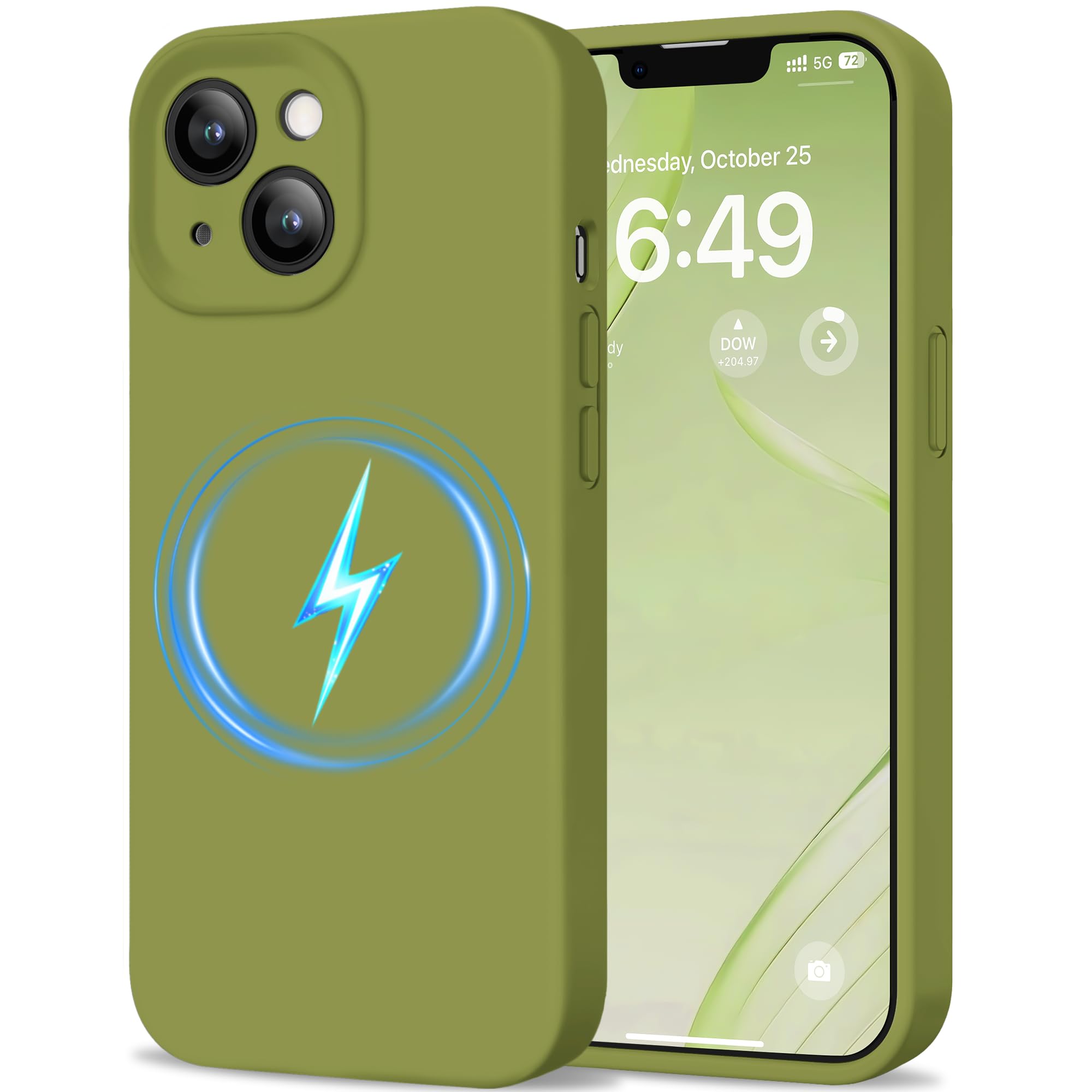 HOOMIL Hülle für iPhone 13, Vollständiger Kameraschutz, Kompatibel mit Magsafe, Flüssigsilikon mit Seidig-Weicher Haptik, Militärischer Stoßschutz Handyhülle - Erbsengrün