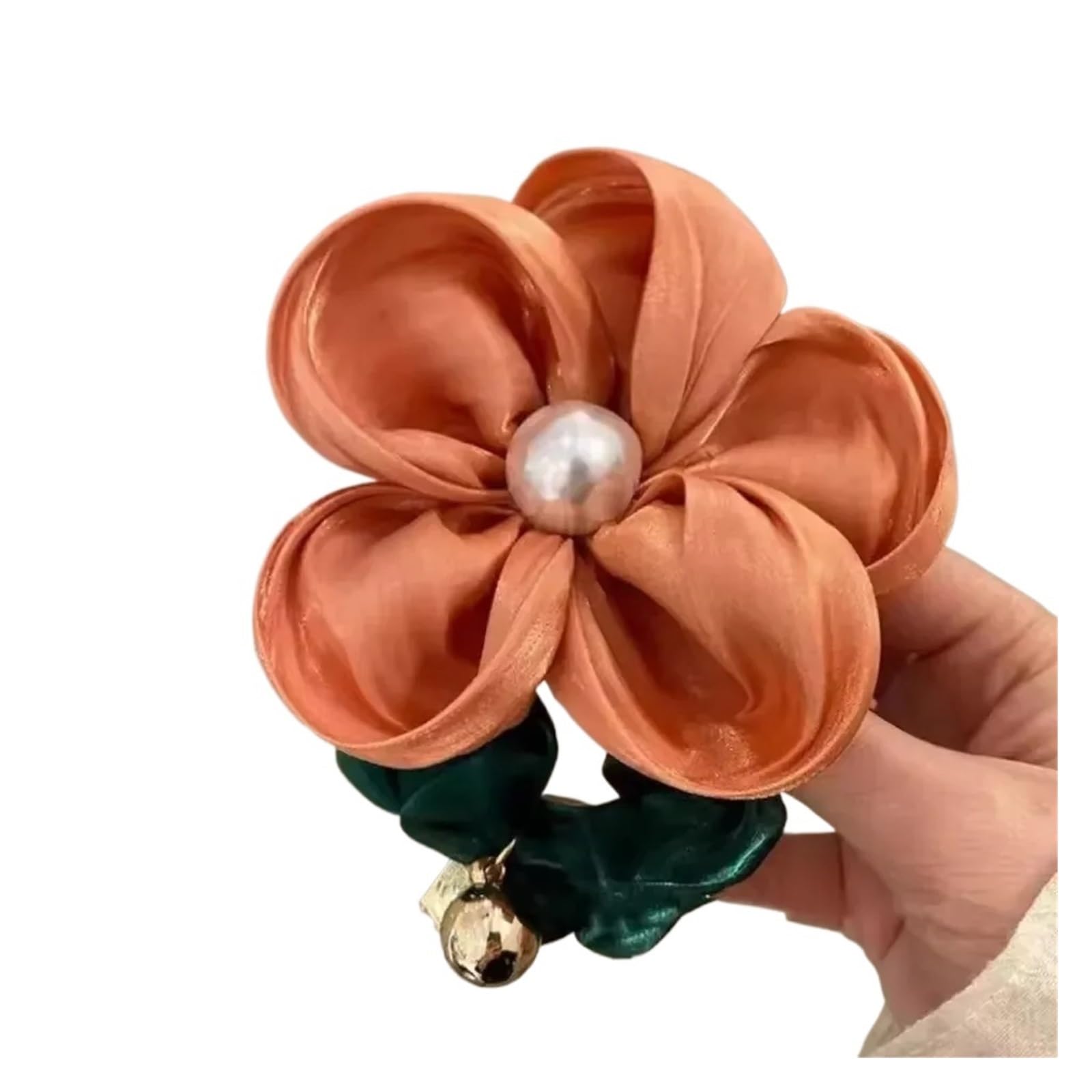Coleteros Pelo Mujer 4 piezas elegantes de cuerdas for el cabello con flores perla, coleteros elásticos organza, accesorios for, tocados(Orange)