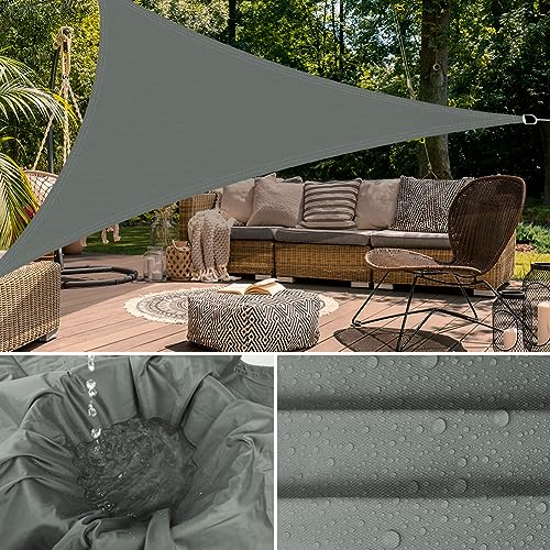 OFFCUP Sonnensegel, Sonnenschutz Baldachin, Dreieckige Markise, Oxford-Stoff Wasserdicht Ripstop Uv Schutz Mit Pu-Beschichtung, 3x3x3m (Größe nach dem Richten) Garten Segel Mit Freiem Seil(grau)