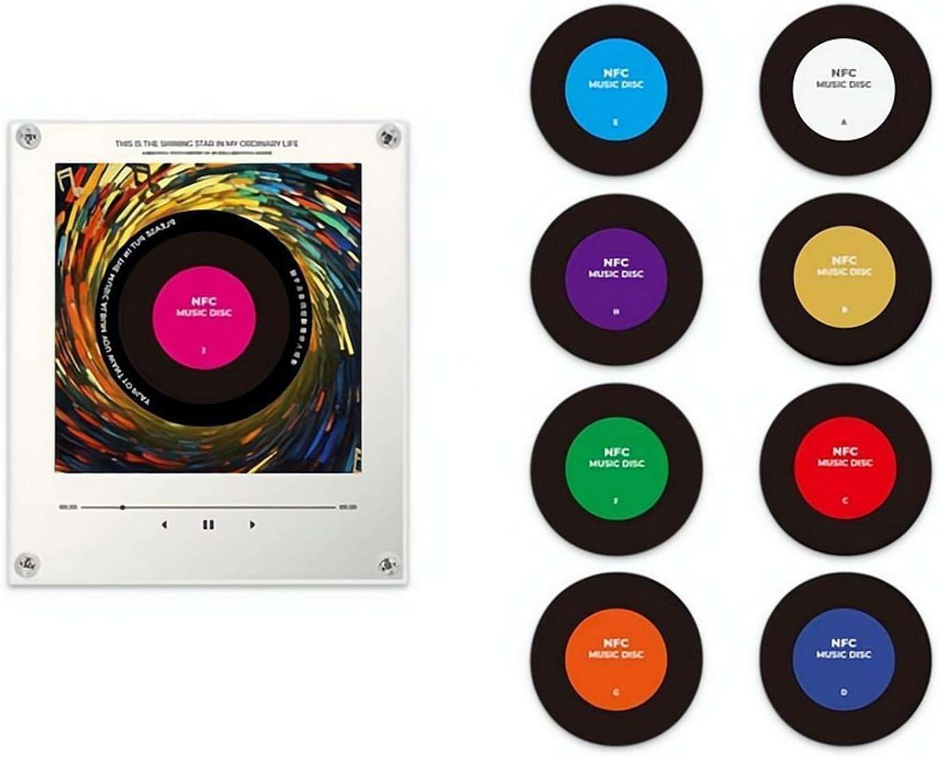 Lettore Musicale retrò in Vinile con Magneti da Frigorifero, 9 Dischi Musicali Programmabili NFC, Magnete da Frigorifero Intelligente con Luce LED E Funzione White 11x13cm