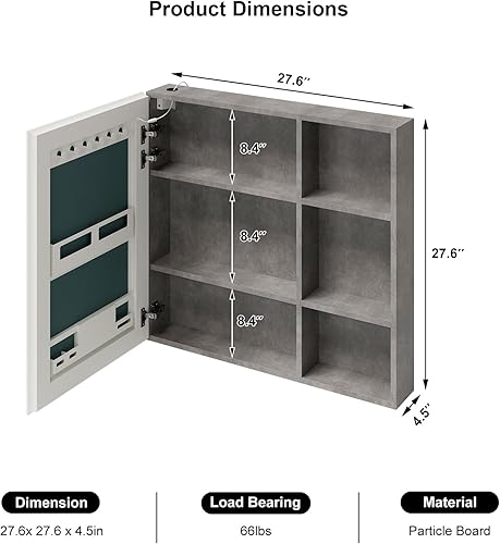 Miniatura 2 de Gabinete gris para medicina LED con luces, almacenamiento de baño montado en la pared, 27.5 x 5.5 x 27.5 pulgadas, 3 estantes, capacidad de 44 libras