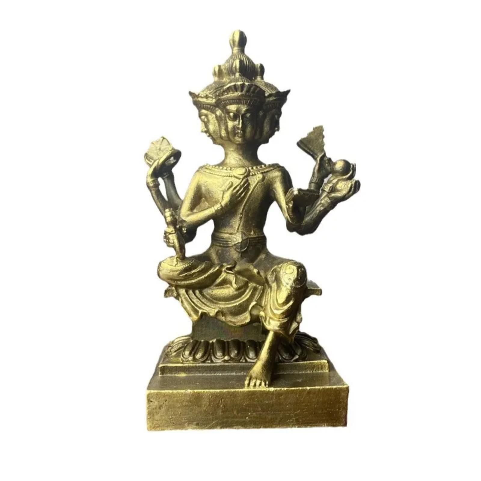 Statua di Buddha Brahma indiano in rame a quattro facce, 9 cm, decorazione per la casa e il soggiorno