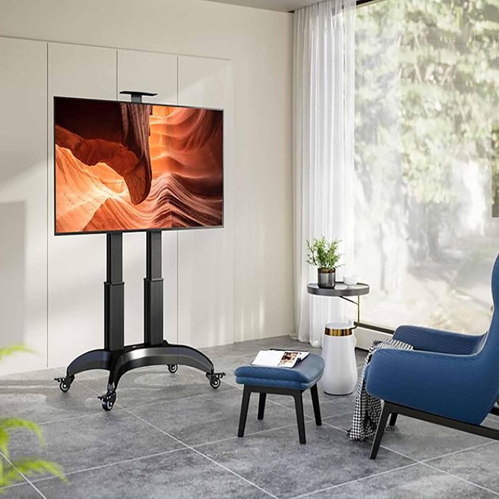 Supporto TV su ruote per TV da 55 a 90 pollici, carrello TV mobile per ufficio, carrello TV universale per TV a schermo piatto LED/LCD/OLED, supporto TV da pavimento regolabile in altezza fino a 90 k