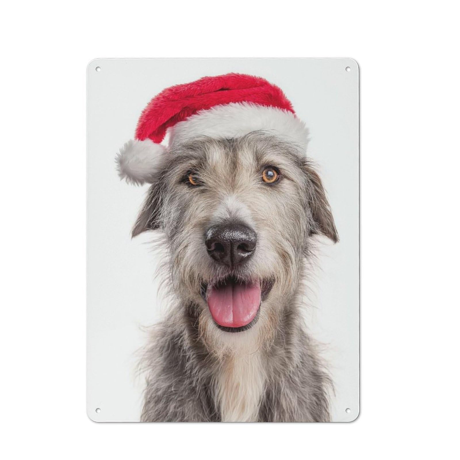 Junmoney Irish Wolfhound Dog With Santa Hat Portrait 40X30cm Rustic Metal Sign With For Hobby Room Or Studio, Metal Sign Decor For Hobby Rooms And Studios