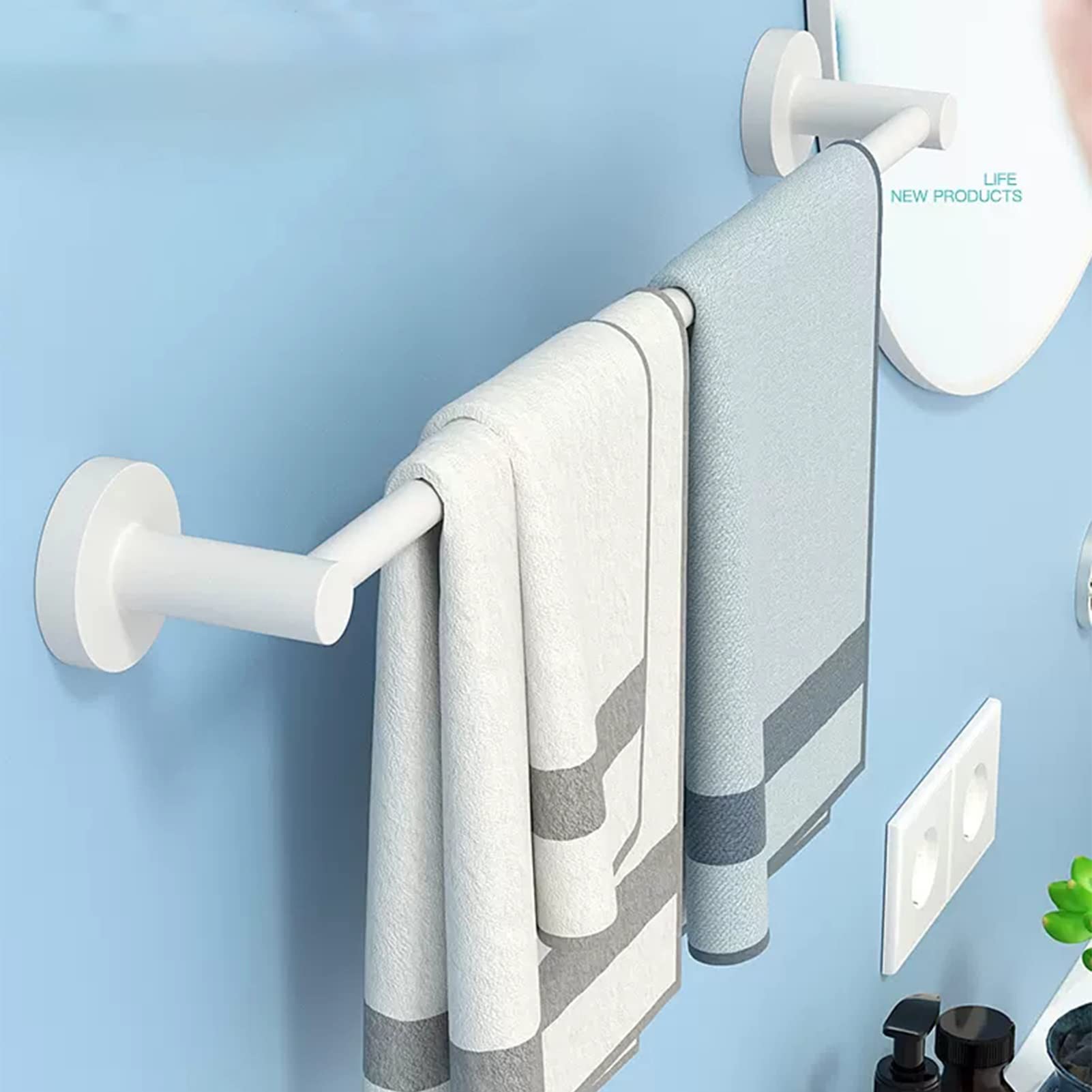 Barra toallera Individual para baño, riel Blanco de Pared, Soportes Redondos para Accesorios de Cocina y baño, Montaje con Tornillos, 30cm-98cm (Tamaño: 40cm)
