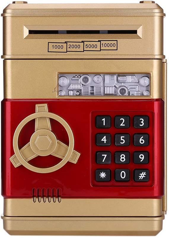 BareloveCartoon Piggy Bank Cash Coin Can Password Electronic Money Bank Safe Saving Box ATM Bank Safe Locks Panda Smart Voice Prompt Money Piggy Box (Gold)