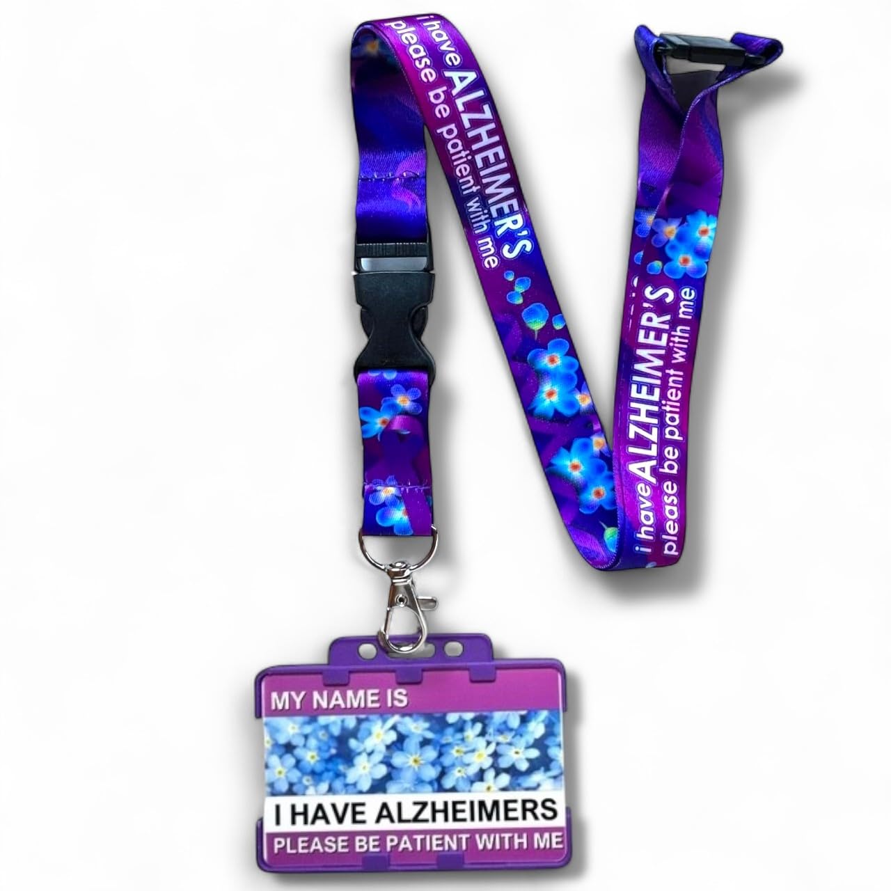 Personalised Alzheimer's Awareness Card, Double ID Card Holder with Alzheimers, Please Be Patient Lanyard
