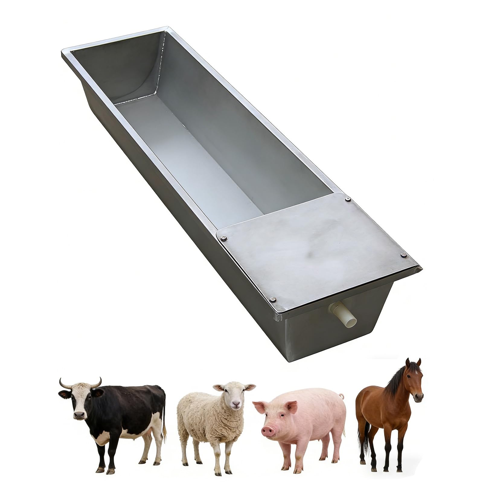 Bebedero para Ganado de 39" / 59" y comedero de Gran Capacidad con llenado automático y Kit de válvula de Flotador, de Acero Inoxidable, Bebedero automático Grande para Cerdos, ovejas y caba