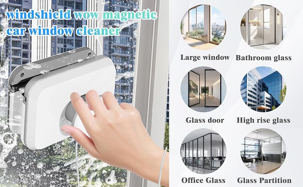 Immortal Magnetic Window Glass Cleaner | Doublefaced Glass Cleaner | Double-Side Glazed Two Sided Wiper with 2 Extra Cleaning Cotton Squeegee Washing Equipment Household Magnet (New Big Square) - Image 3 thumbnail