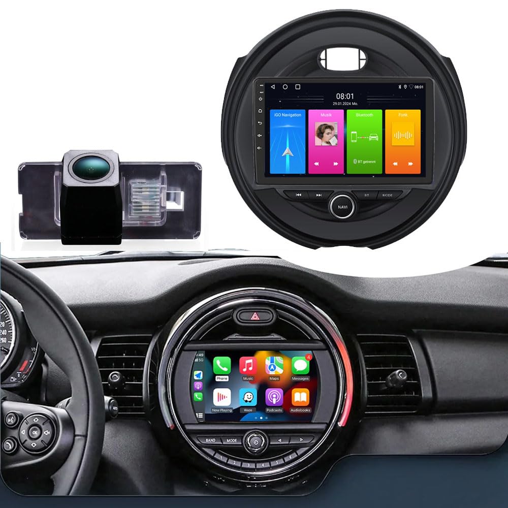 Autoradio Android BMW Mini Cooper R56 F55 F56 F57 avec Navigation GPS WiFi, Bluetooth, Phone Mirrorlink + Caméra de Recul HD pour John Works/One First/One D/SD 2013-2017