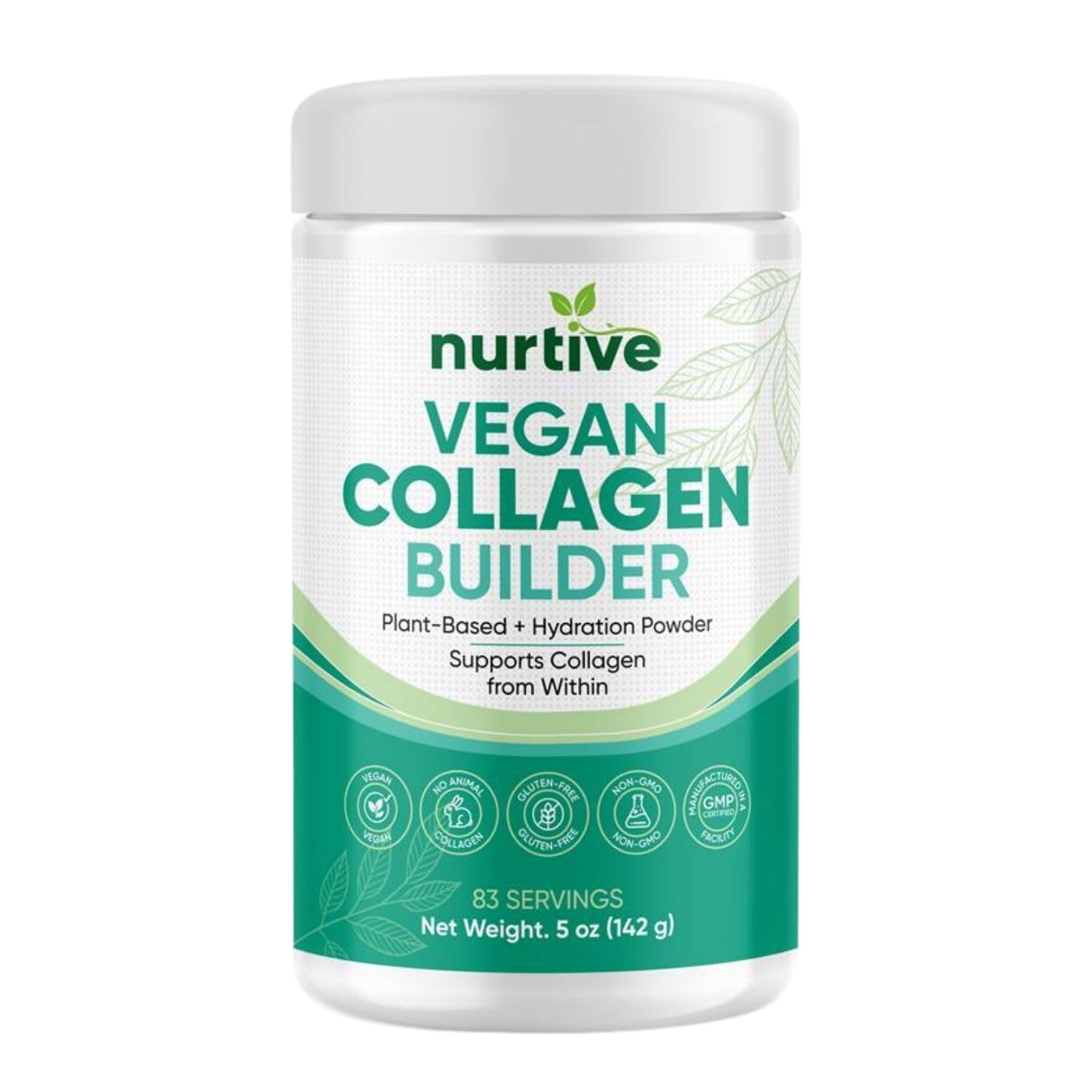 Vegan Collagen Builder Powder - 83 Servings - Gluten-Free Plant-Based Collagen Support with Hyaluronic Acid, Amla, Reishi, Ashwagandha - Skin Hydration, Hair & Nail Strength (5oz/142g)