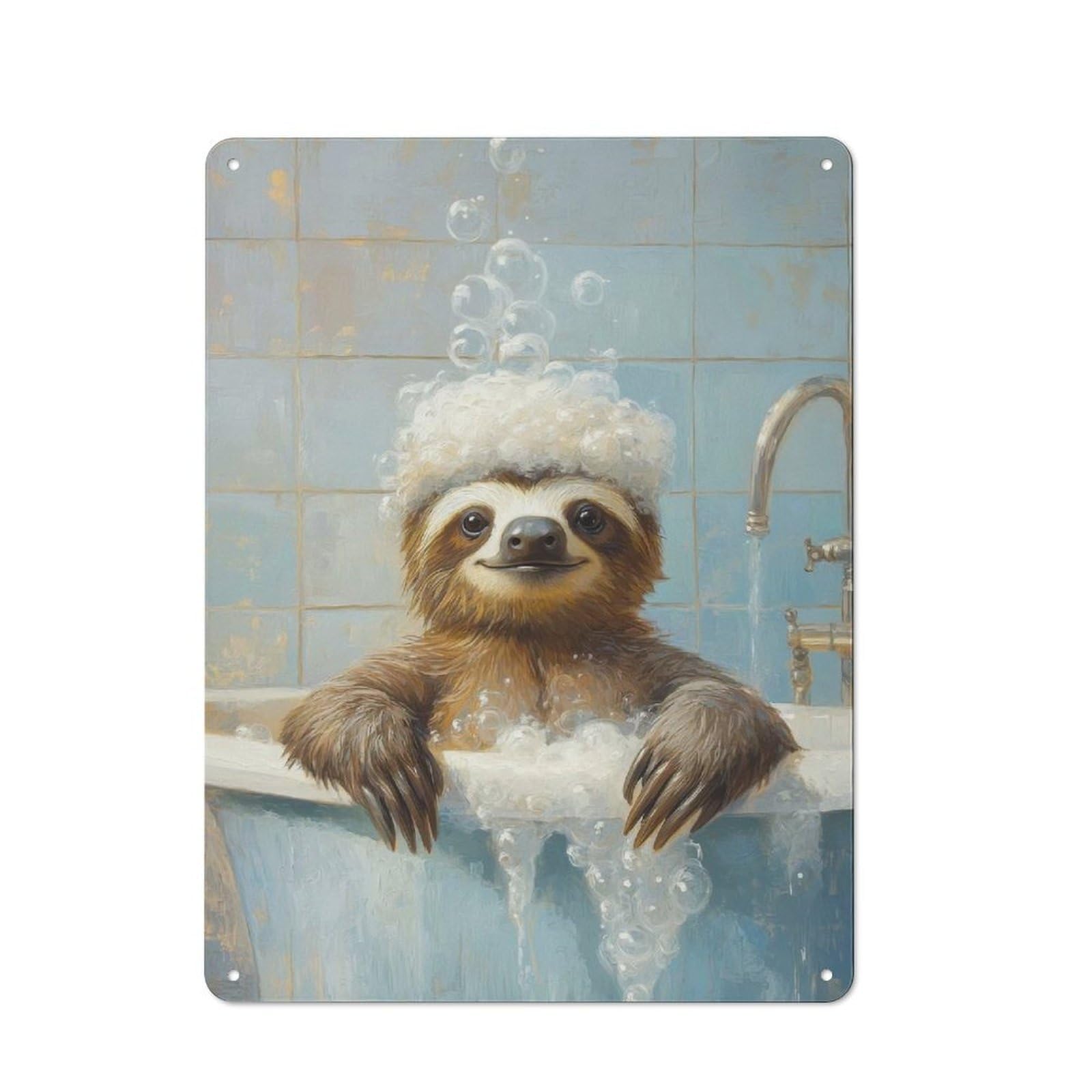 Junmoney Style-18 Sloth Taking A Bath Metal Wall Sign 40X30cm, Retro Decor For Workshop Wall, For Garage, Workshop And Man Cave Decoration