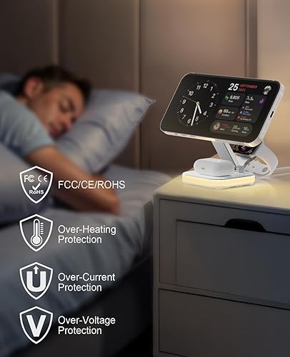 Miniatura 5 de Soporte de carga inalámbrico magnético 5 en 1 para cargador MagSafe de Apple con luz nocturna para iPhone 171615141312, reloj, AirPods, cargador