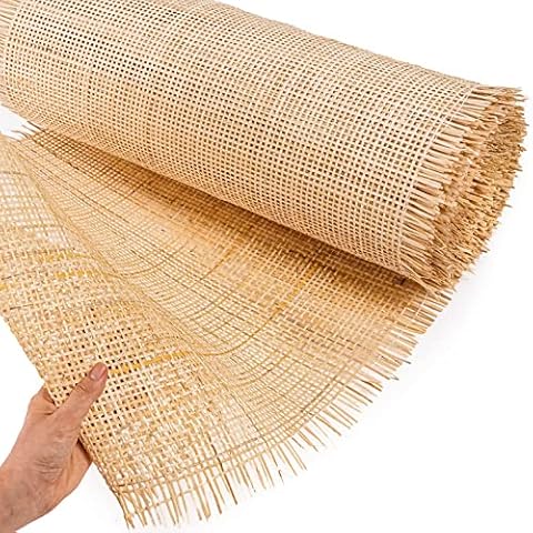 18" Width Square Rattan Cane Webbing Roll 2 Feet for Caning Projects Fine Radio Net Mesh Pre - Woven Open Mesh Cane Cane Webbing Sheet Natural Rattan Cane Webbing Roll for Cabinet Chair (2 Feet) Cover