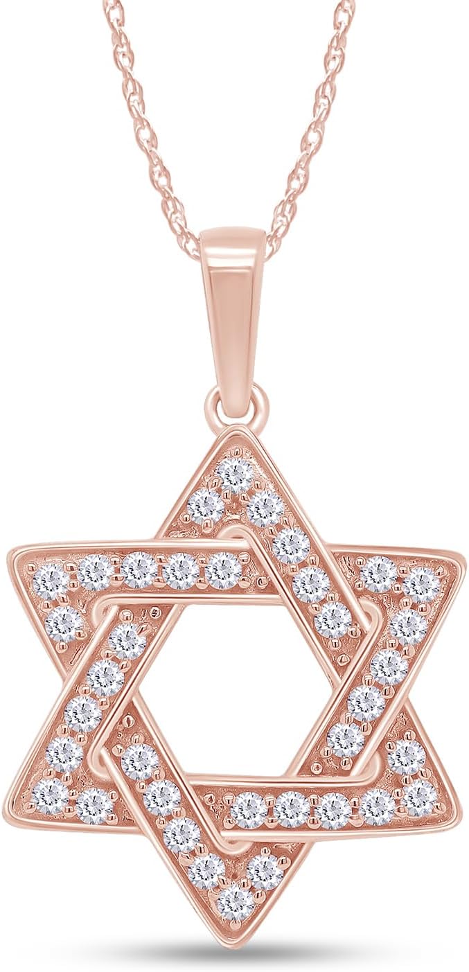 SAVEARTH DIAMONDS 925 Sterling Silver Round Cut, with options of Lab Created Moissanite & Lab Grown Diamond Jewish Faith Star Of David Pendant Necklace Religious Jewelry for Women 18" Chain, 0.72 cttw