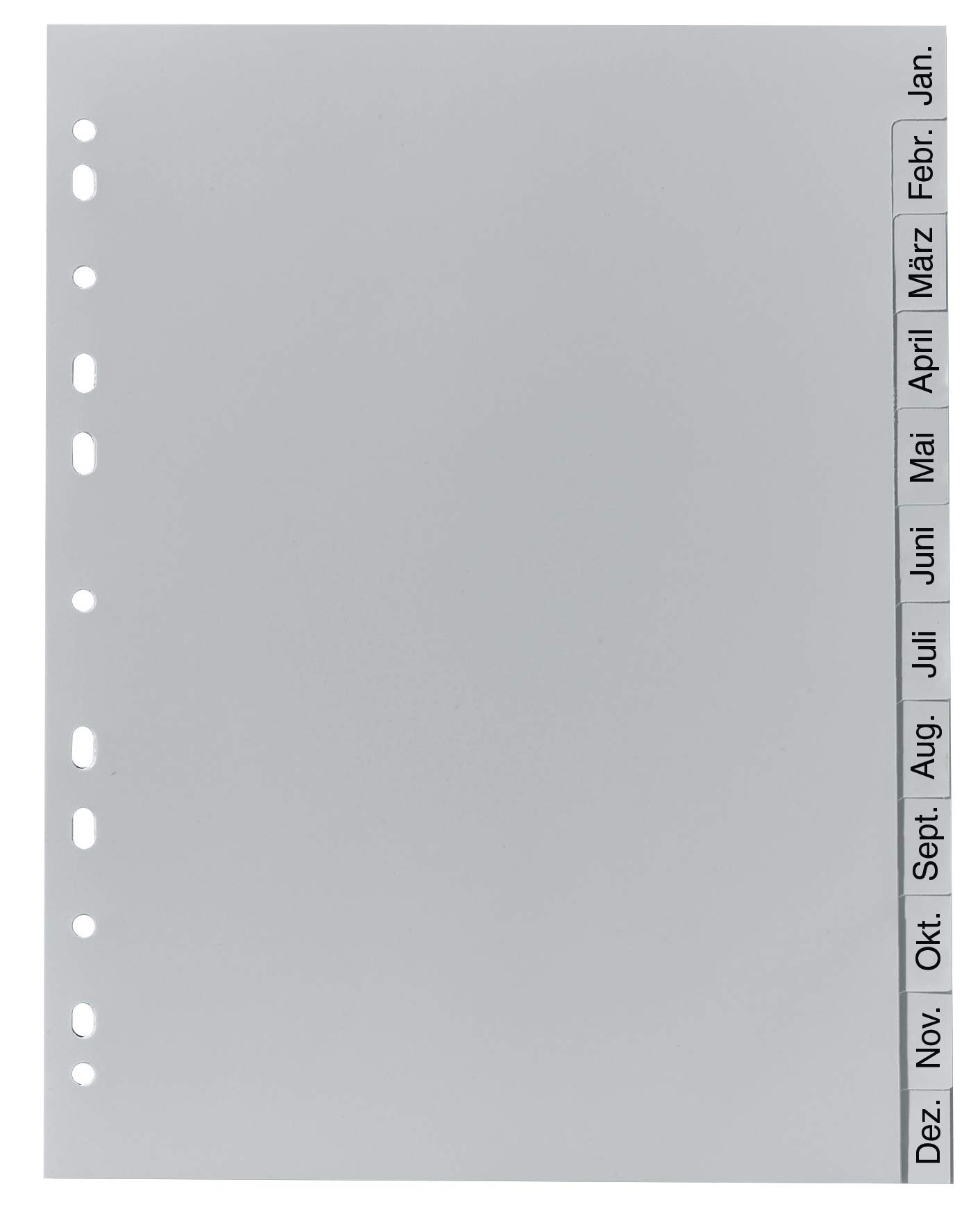 Exacompta - Ref. 1812B - 1 Gray Recycled PP Monthly Printed Dividers - January - December (German) - 12 positions - A4 - Gray