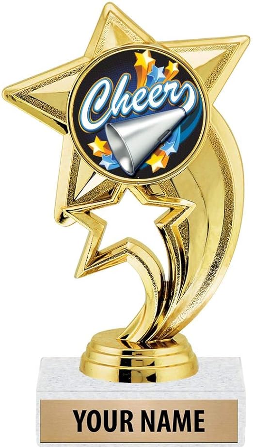 6" Gold Cheer Megaphone Trophies, Custom Star Rocket Cheer