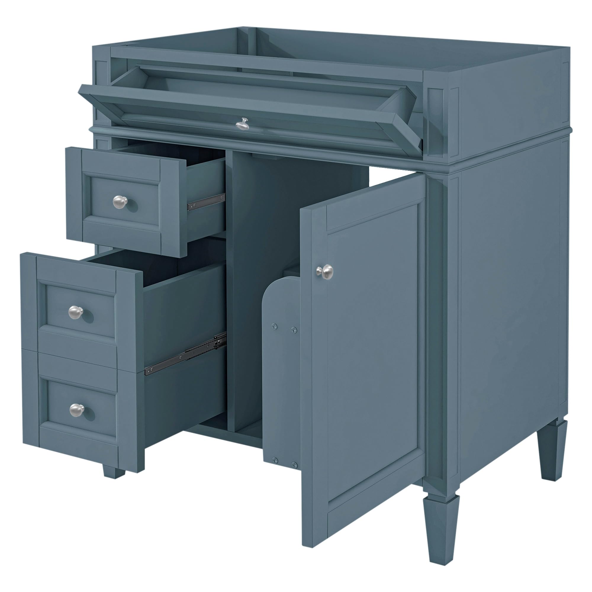 Favfurish 30" Bathroom Vanity Without Sink, Modern Solid Wood Storage Cabinet with 2 Drawers and Tip-Out Drawer, Cabinets Door Organizer &amp; Adjustable Shelf, Soft-Close Doors, Easy to Assemble, Indigo