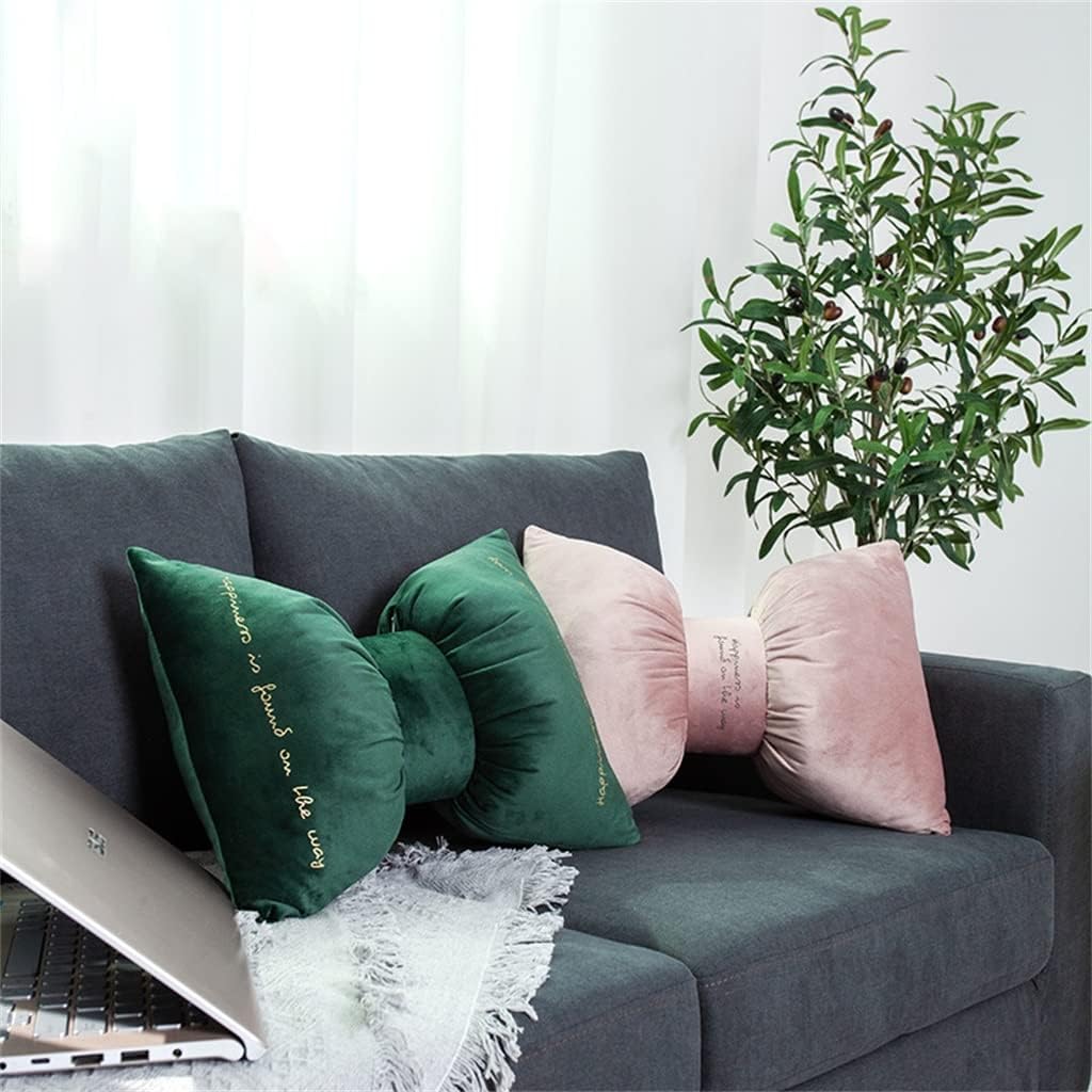 HBJWOV Decorative Bow Pillow with Filling Velvet Back Neck Rest Support Knot Home Decor Soft Travel Bed Sofa(D)