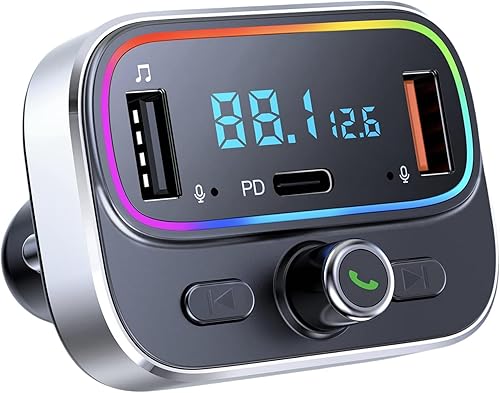 Transmisor FM Bluetooth para kit de adaptador de radio inalámbrico para automóvil, micrófono dual de llamadas manos libres, carga rápida de 18 W y