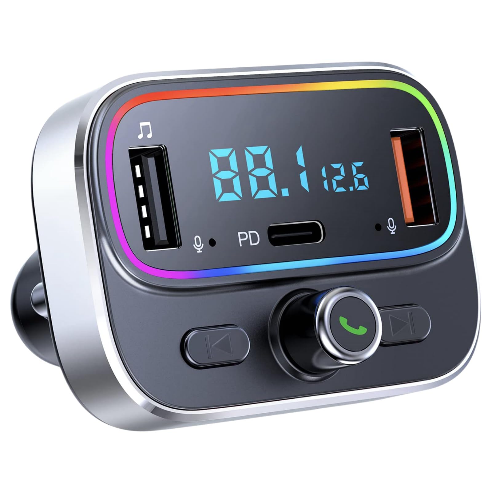 Bluetooth 5.4 FM Transmitter for Car with Dual Microphones
