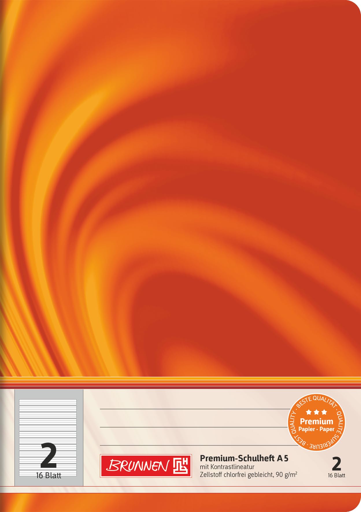 Brunnen 104570202 Exercise Book, A5 Vivendi, 16 Pages, Ruled with a Margin, for Class 2