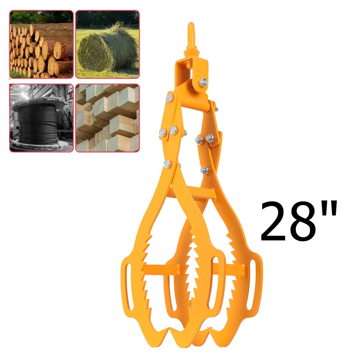 Pinza Forestal para Elevar Troncos de Hasta 720 mm, Gancho de Garra para Madera 4 Garras de Sujeción para Pinzas de Registro, Fuerza de Tracción 1500 kg/3300 lbs