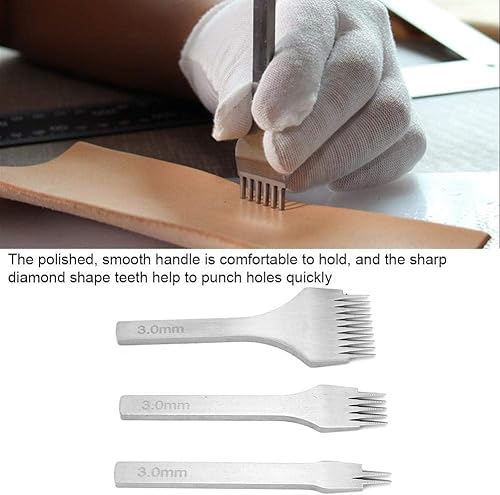Miniatura 8 de Juego de 3 piezas de herramientas de punzonado de costura, juego de cinceles de costura de cordones para manualidades de cuero, acero blanco 2510,