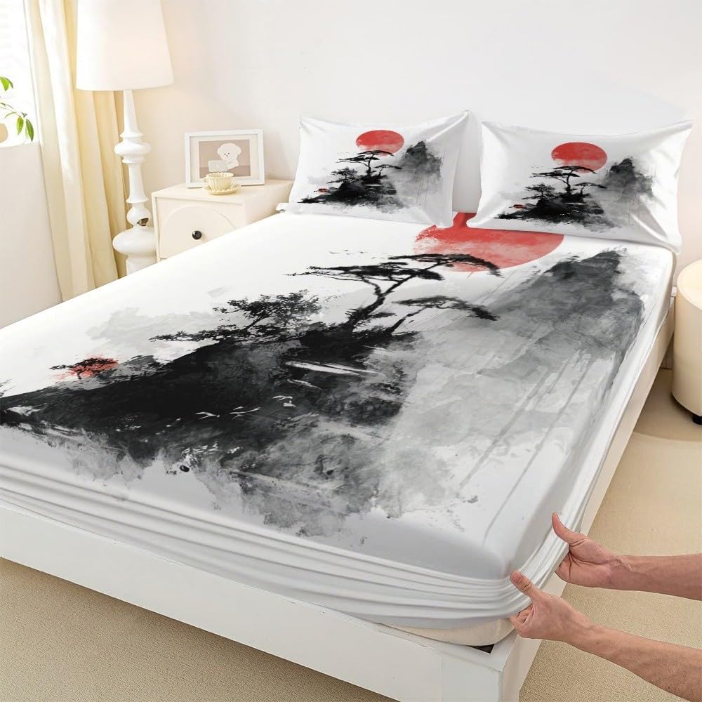 Blanc Drap-Housse en Microfibre Brossée 200x200 cm Bonnet 30cm