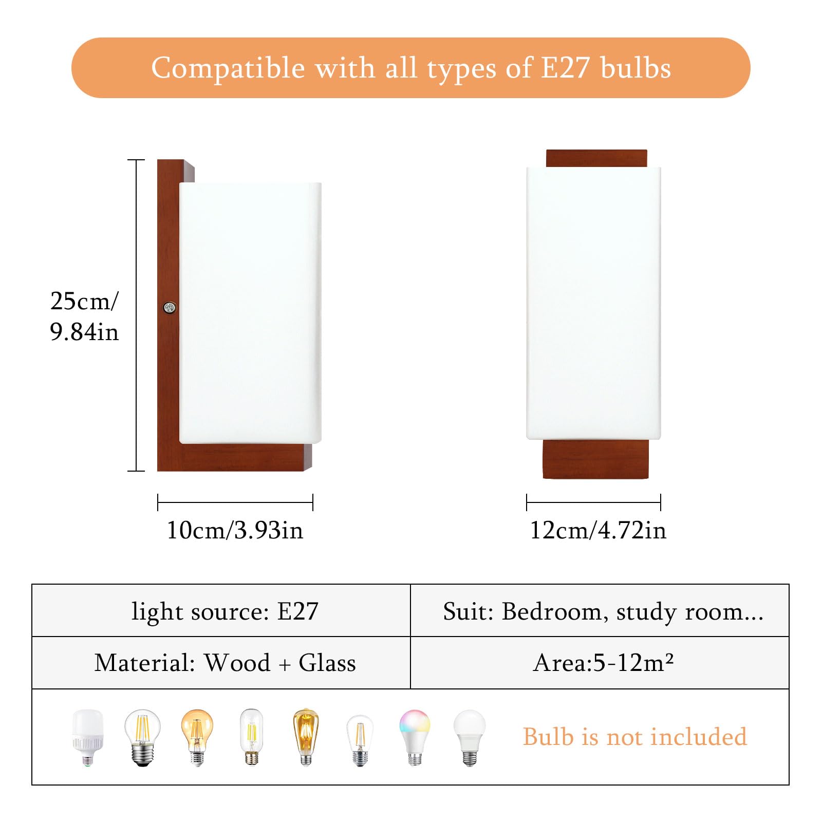 Applique Da Parete Moderna In Legno E Vetro - Lampada E27 Per Interni, Design Minimalista - Foto 9