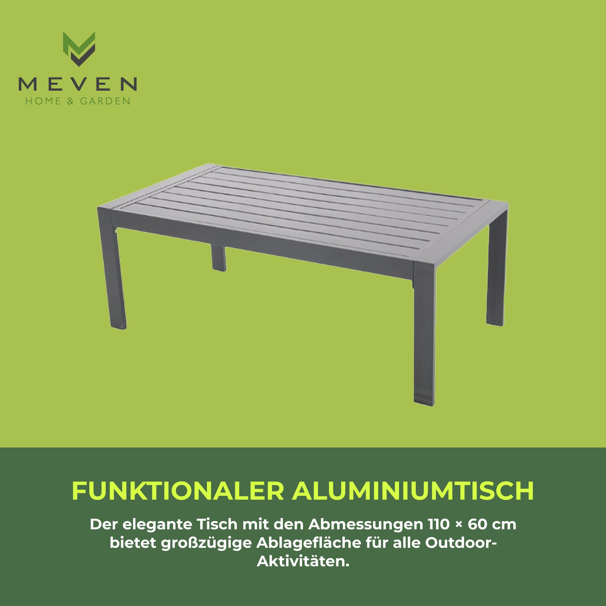 MEVEN Aluminium Gartenmöbel Set Aruba für Garten und Terrasse - leichte Lounge Möbel mit 10cm Kissen - Terrassenmöbel Set mit Sofa und Tisch - Balkonmöbel Set - Terassenmöbel Set