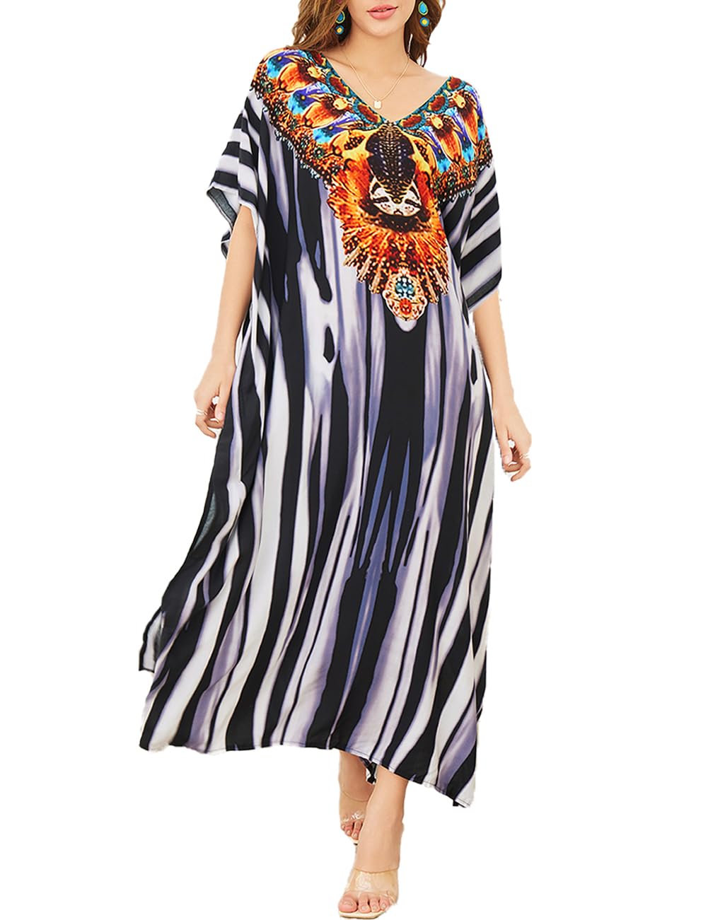 Snyemio Kaftan Vestido Largo Playero Mujer Maxi Pareo Verano Tunica Boho Talla Grande Kimono Estampado