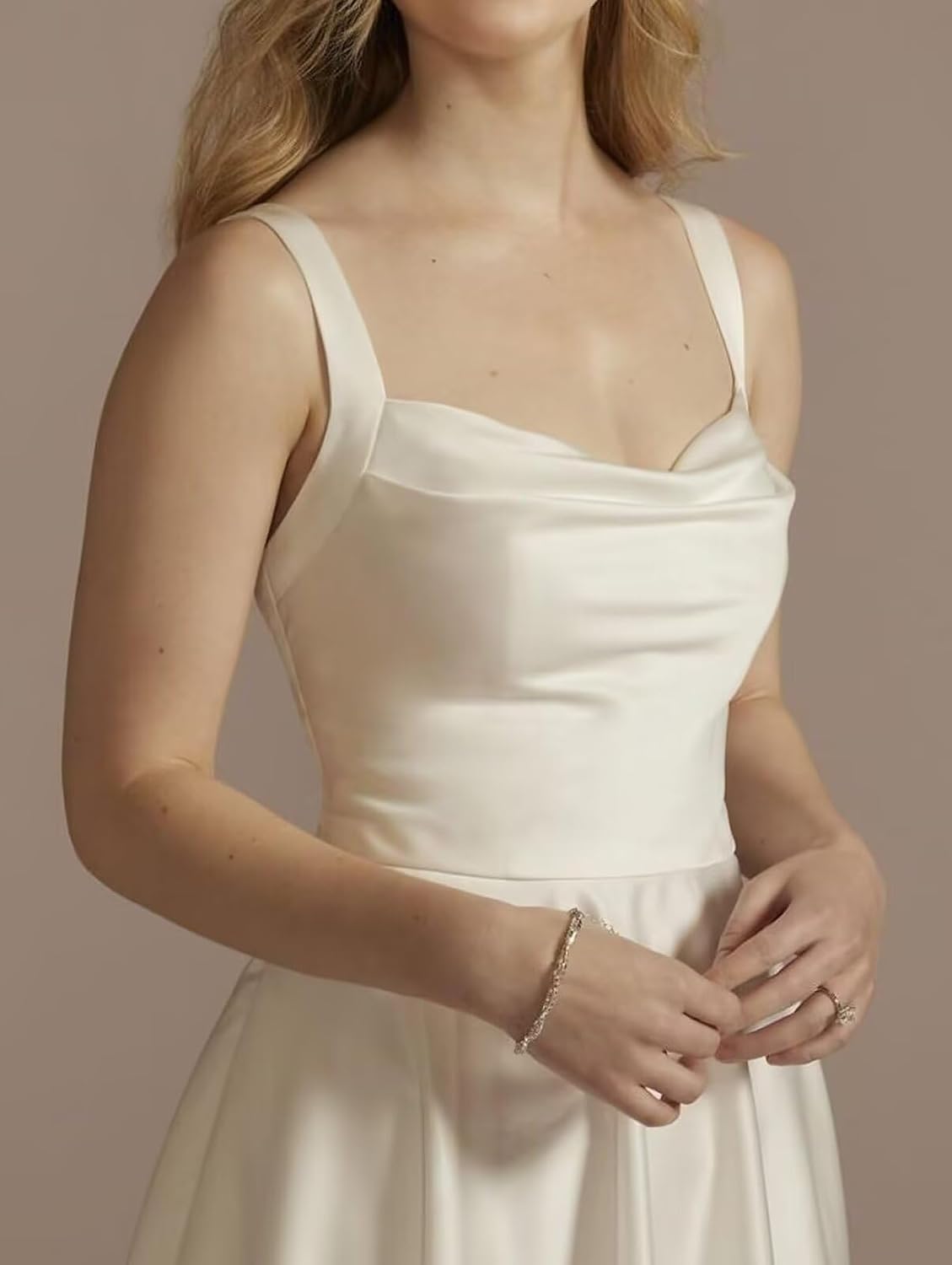 Women's Tea Length Wedding Dresses for Bride Satin Simple A Line Midi Formal Bridal Dress for Women