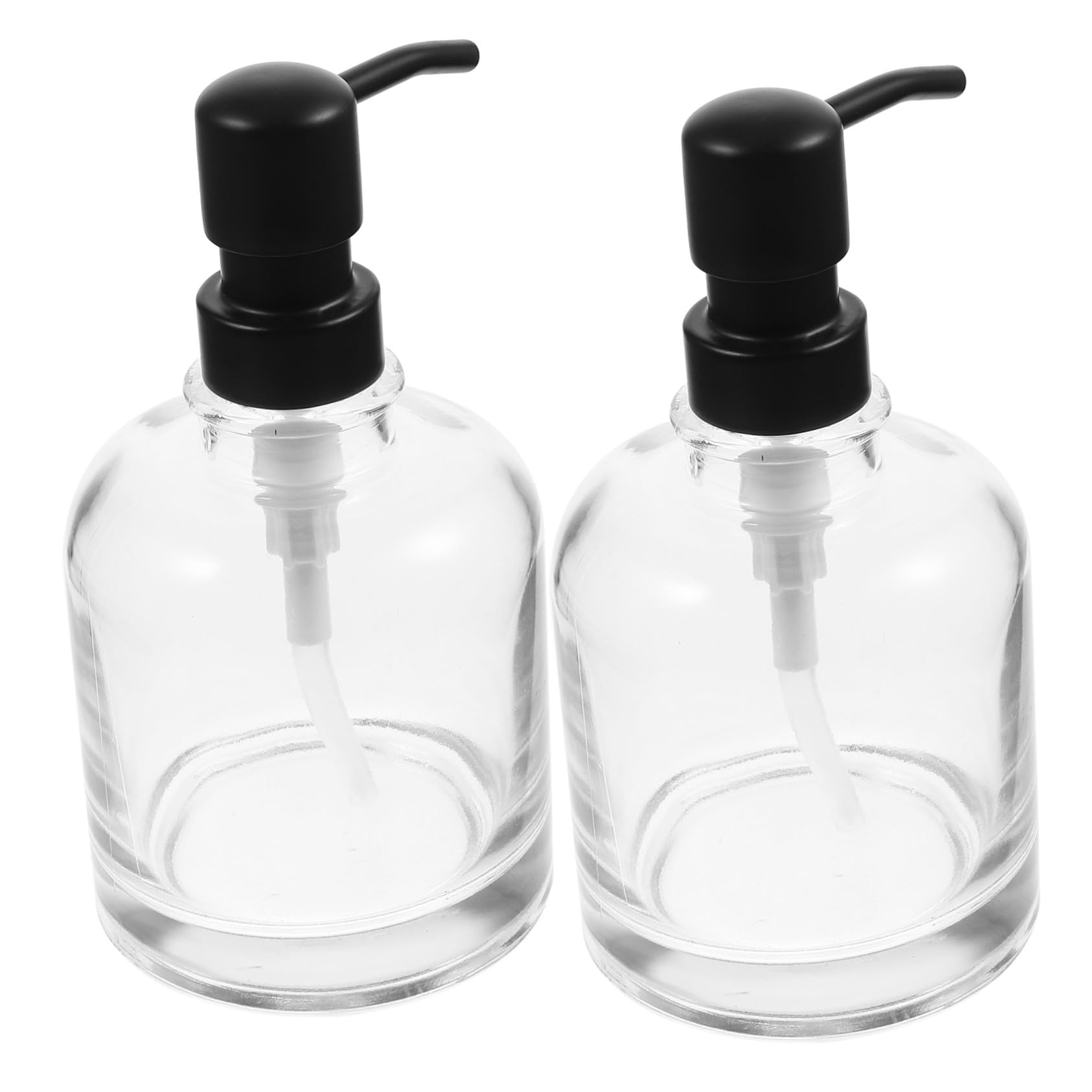 Dispensador de Champú de Vidrio con Bomba, 2 Botellas de 12 Oz | Bomba de Acero Inoxidable, Reutilizable y Portátil, para Baño y Oficina, Diseño Simple