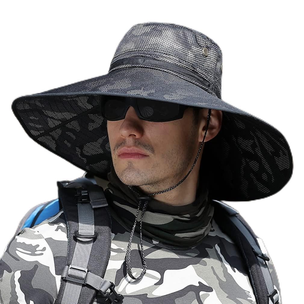 Cappello da Uomo Cappello Estivo Outdoor Protezione Solare Cappello da Sole Cappello da Pesca Visiera Parasole a Tesa Larga Cappello da Pescatore Pesca UV