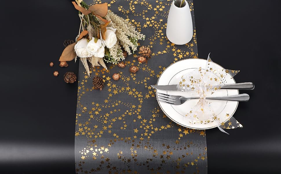 Tafelloper met gouden sneeuwvlokken, organza stof, 28 cm x 5 m, gouden metallic print, kerstdecoratie, feest, Kerstmis
