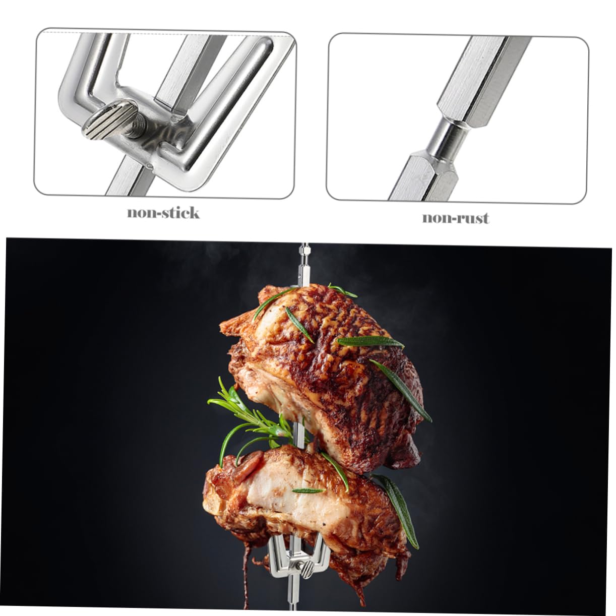 BUTIFULSIC 3pcs Stainless Steel BBQ Forks Rotating Skewers for Air Fryer Electric Oven Barbecue Tools for Grilling Meat and Vegetables Easy to Clean and Reusable