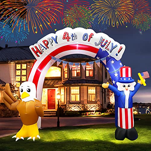 Seasonblow 8Ft Long 4Th Of July Inflatables Archway Outdoor Decorations, Fourth July Patriotic Blow Up Uncle Sam With Eagle American Flag Arch Built-In Led Inflatable For Holiday Memorial Day Yard #TOP5