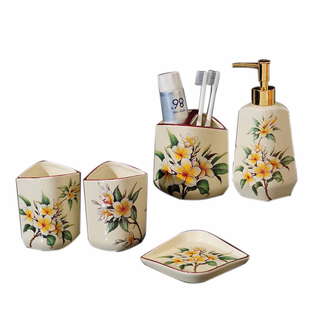 Baño de cerámica Retro 5 Sets Enjuague bucal dispensador de jabón Soporte para Cepillo de Dientes jabonera