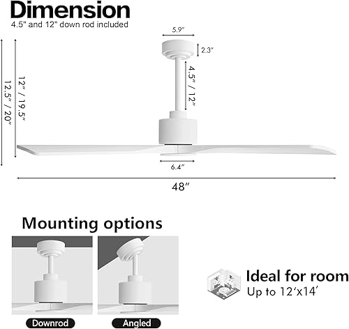 Miniatura 4 de WINGBO - Ventilador de techo DC de 48 pulgadas sin luces, 4 aspas de madera maciza talladas, motor DC reversible silencioso de 6 velocidades,