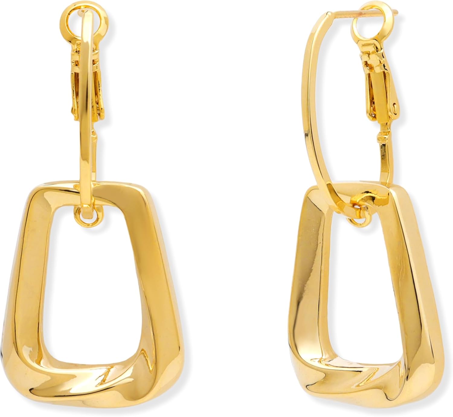 Sonateomber Gold Twisted Square Dangle Hoop Earrings for Women, Vintage Statement Polished Lightweight Dangling Earring Prom Accessories Fashion Jewelry Gift