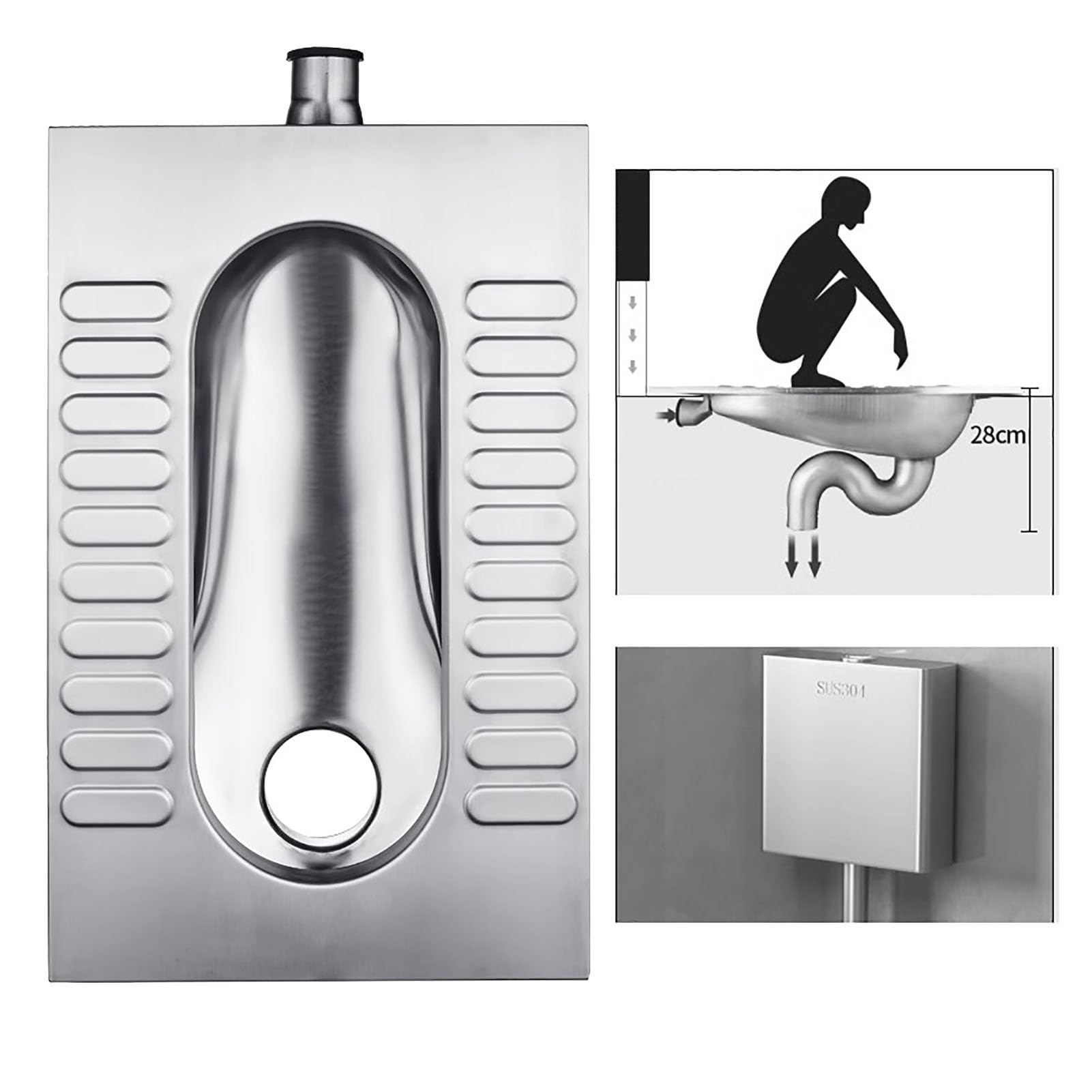VAYEODEYU 304 Stainless Steel Squat Toilet Odorless Technology for Public Use(E)