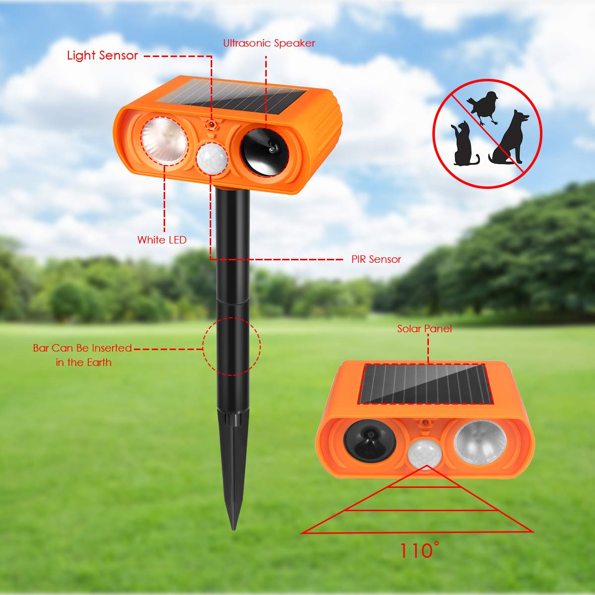 Buy Luckkya Ultrasonic Dog Chaser,Orange Animal Deterrent with Motion