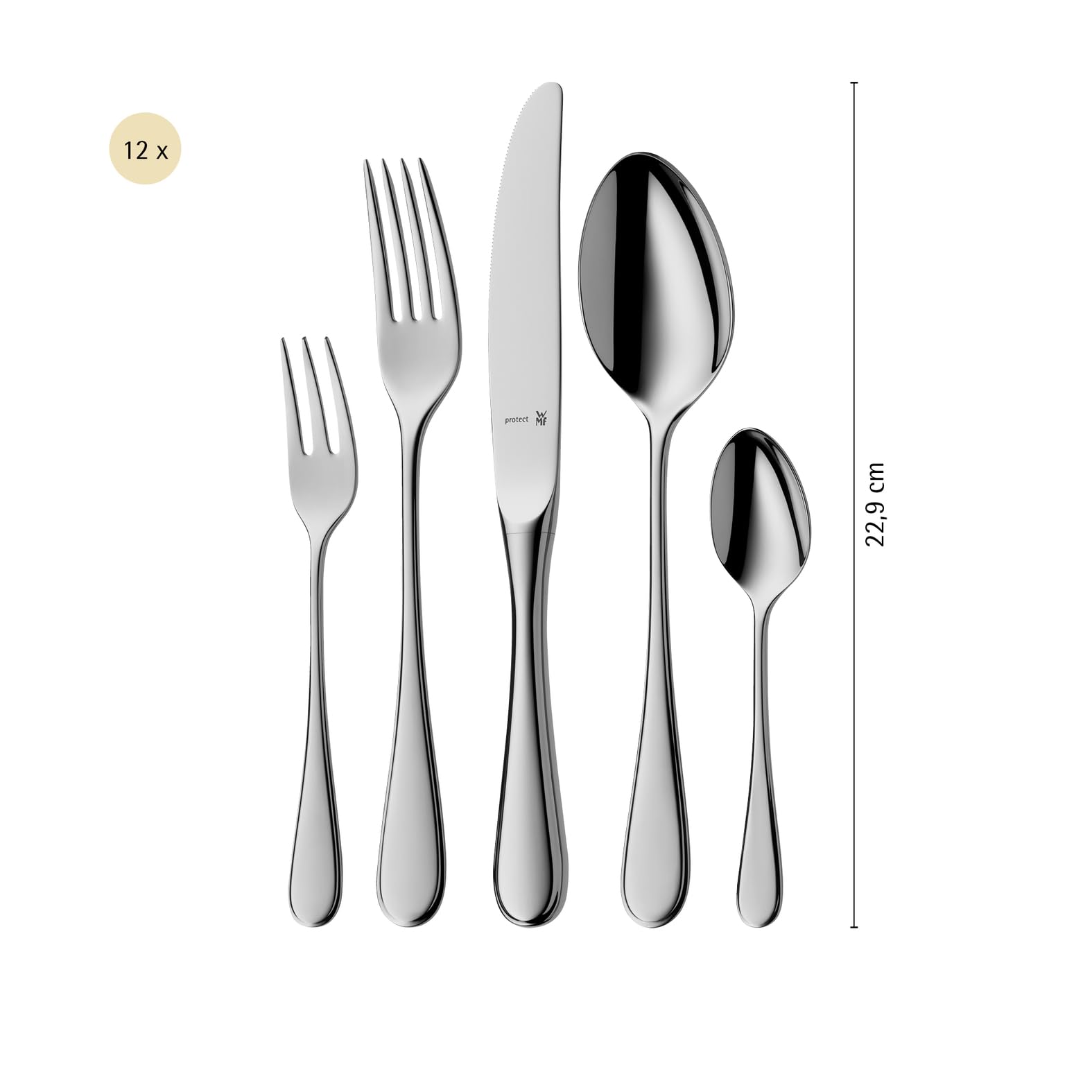 WMF Kent Plus Besteck Set 12 Personen, 66 teilig, 60 Teile mit Servierbesteck, Hohlheftmesser, Cromargan protect poliert, kratzbeständig, spülmaschinenfest